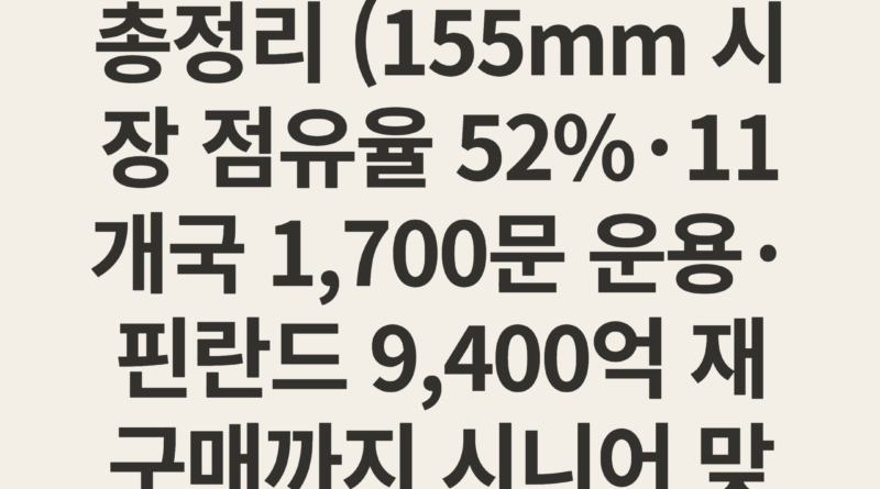 K9 자주포 글로벌 수출 성공 요인 2026 총정리 (155mm 시장 점유율 52%·11개국 1,700문 운용·핀란드 9,400억 재구매까지 시니어 맞춤 완전 가이드)