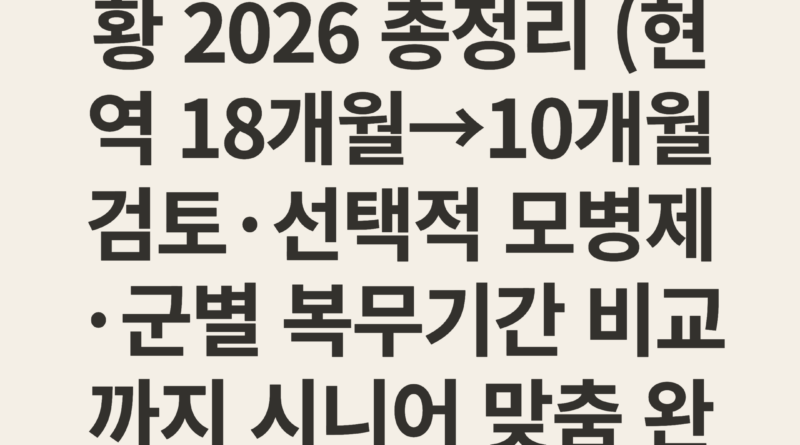 군 복무 단축 논의 현황 2026 총정리 (현역 18개월→10개월 검토·선택적 모병제·군별 복무기간 비교까지 시니어 맞춤 완전 가이드)
