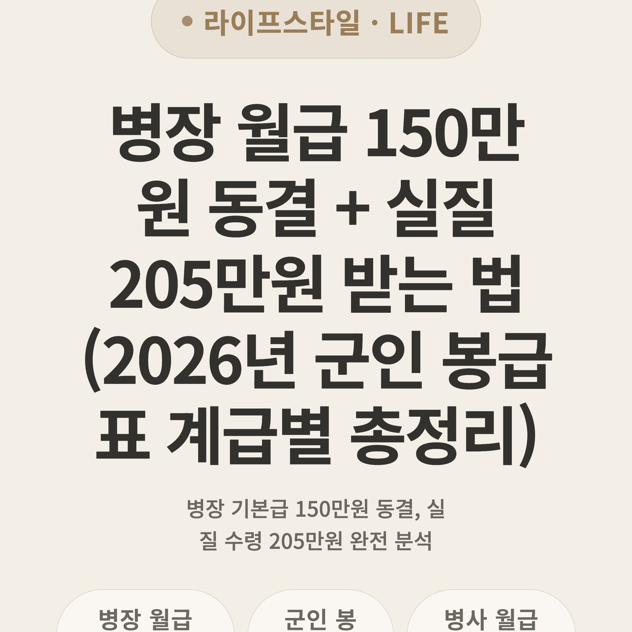 병장 월급 150만원 동결 + 실질 205만원 받는 법 (2026년 군인 봉급표 계급별 총정리)