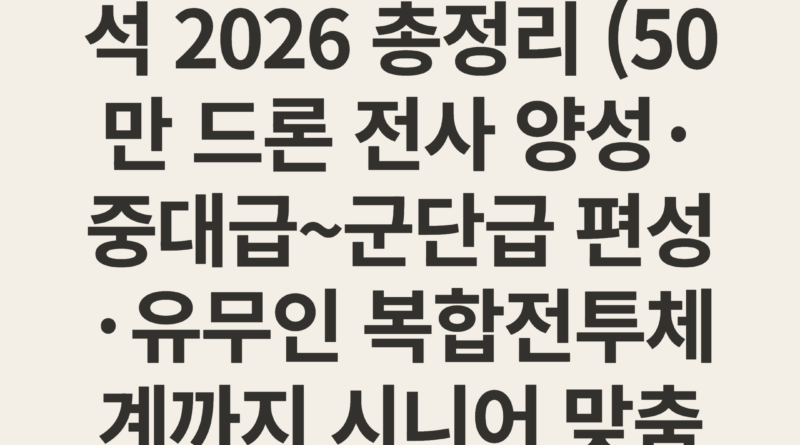 육군 드론봇 전투단 편성 및 운용 계획 분석 2026 총정리 (50만 드론 전사 양성·중대급~군단급 편성·유무인 복합전투체계까지 시니어 맞춤 완전 가이드)